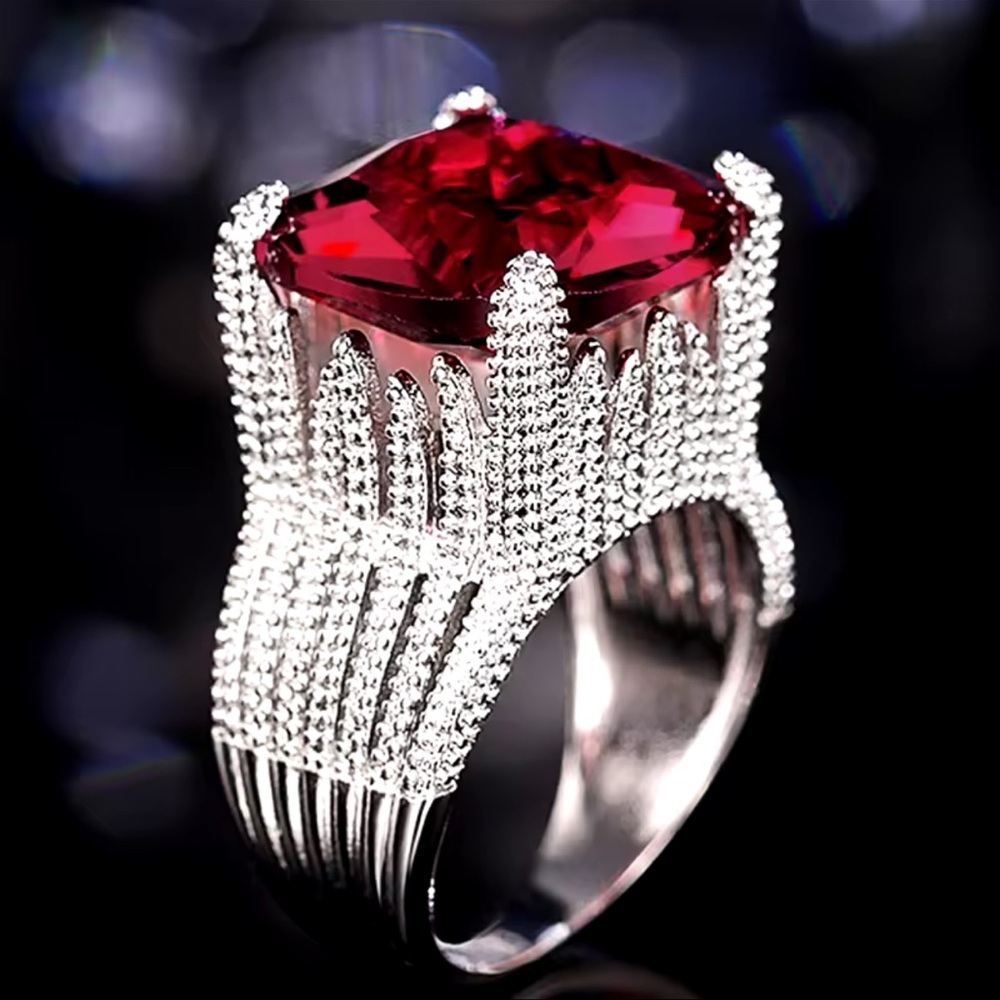NWT Silver Big Red Stone Bohemian Ring size 9